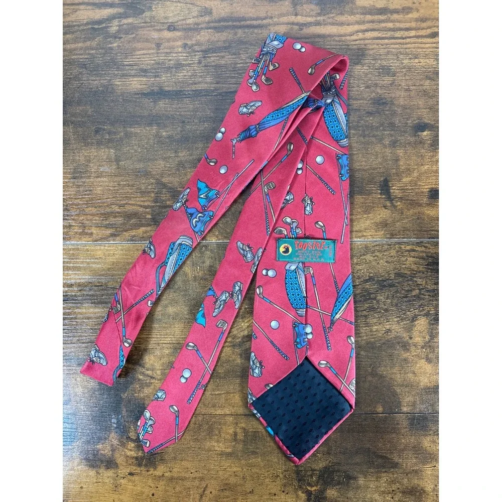 Rooster West End Collection Mens Red Silk Golf Motif Necktie Made in USA Classic